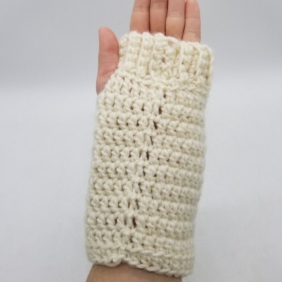2 Pairs of Handmade Crochet Wrist Warmers, Grey and Ivory Winter Accessory - Picture 16 of 16